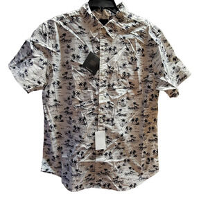 14th & Union MEDIUM button Down Shirt Palm Blue white short sleeve NAVY OASIS